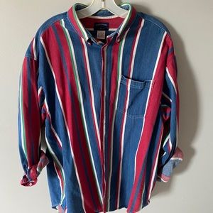 Men’s vintage denim green & red button down